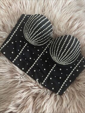Black Rhinestone Bustier Top